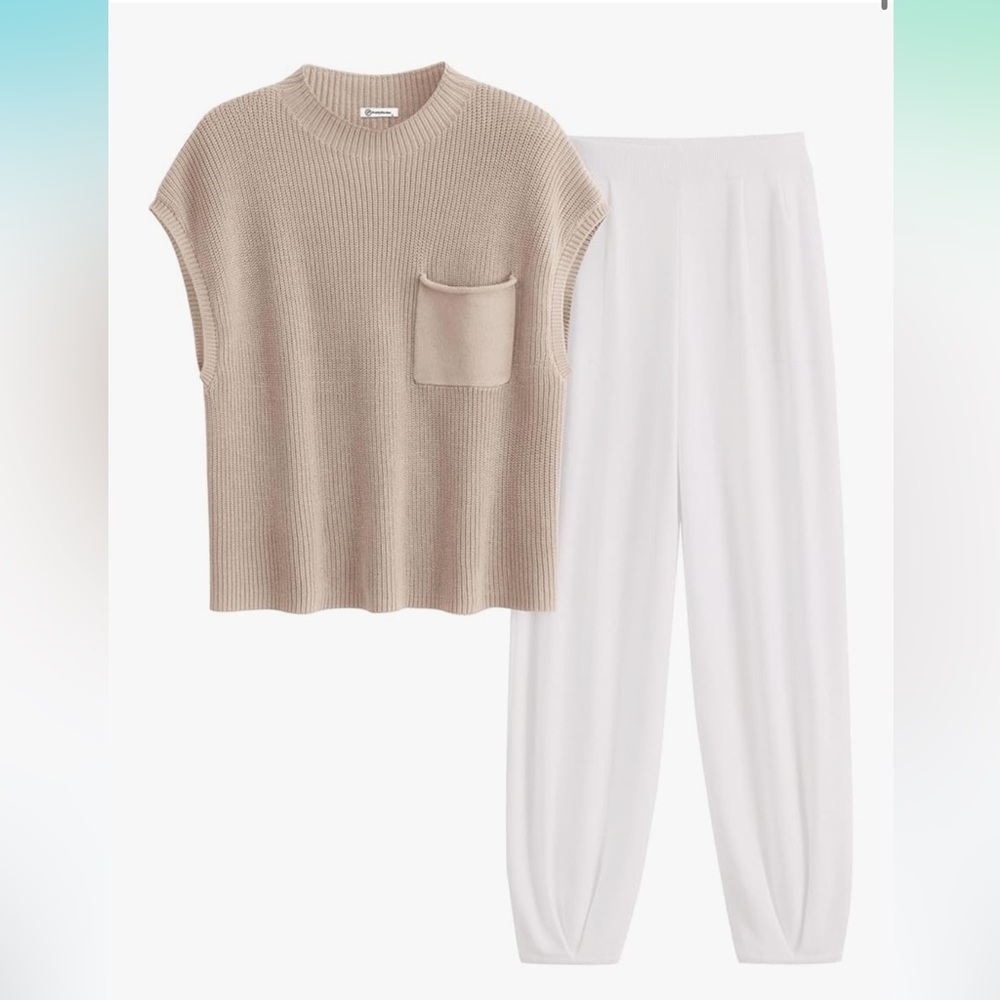 PRETTYGARDEN Two Piece Sweater Set Knit Pullover Top And High Waisted Pants